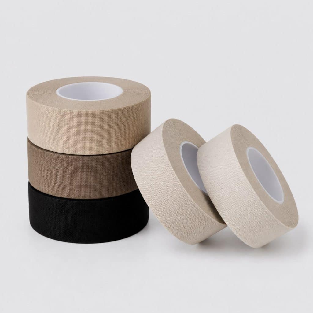 Rouleaux de bande adhésive élastique de strapping posés sur fond clair