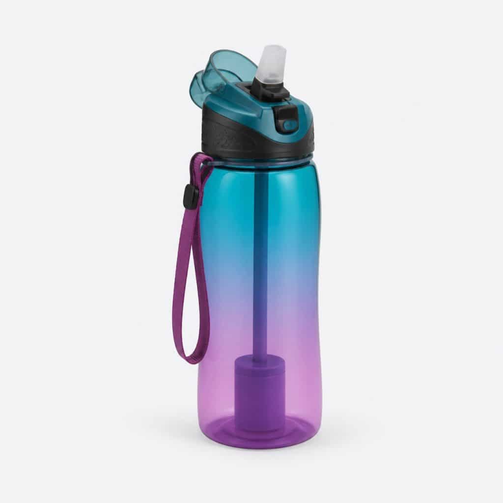 Gourde filtrante colorée avec paille intégrée