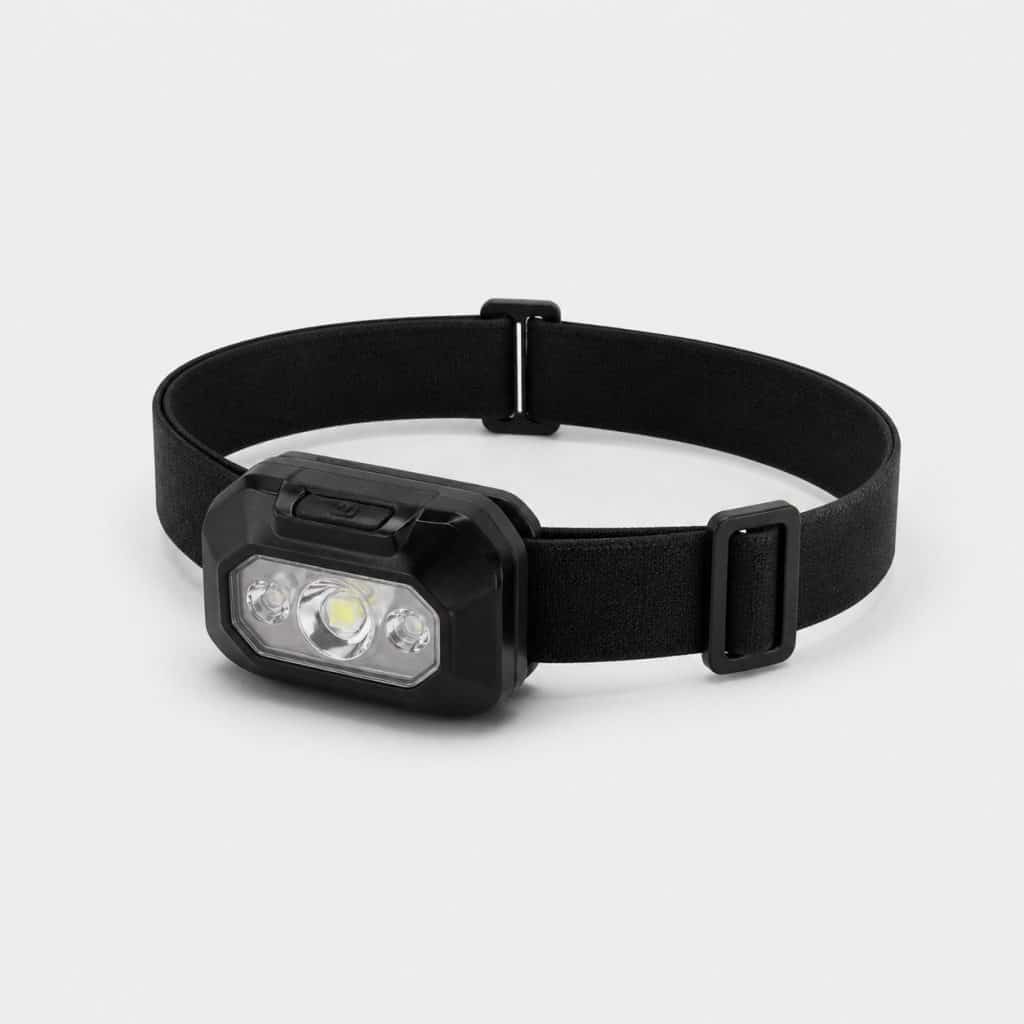 Lampe frontale compacte et légère posée sur fond clair