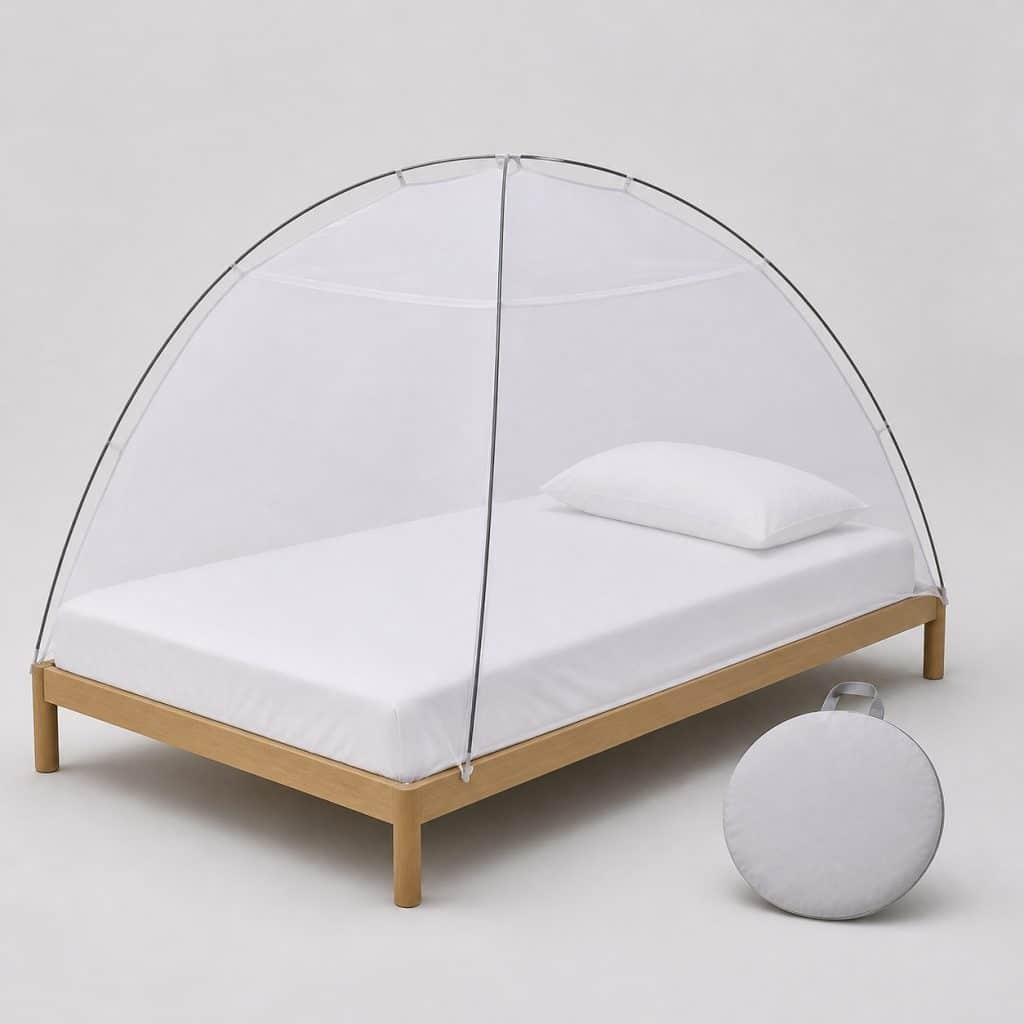 Moustiquaire de lit compacte au format 1 personne au-dessus d'un lit